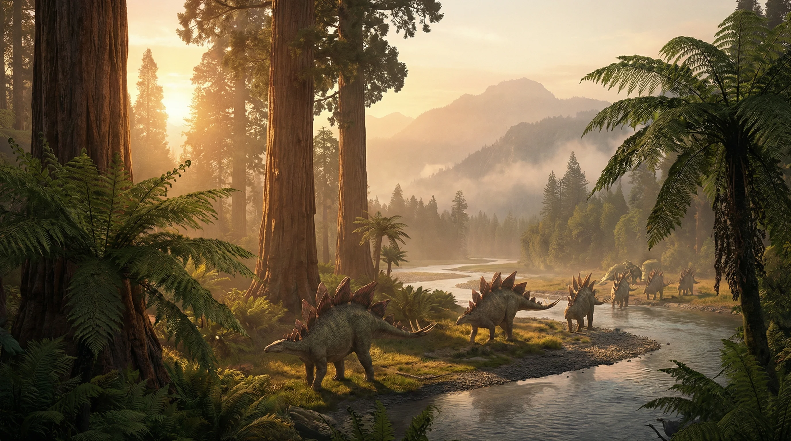 史前黄昏中漫步的剑龙群，侏罗纪棋牌探险营 四方棋牌 摄影展作品