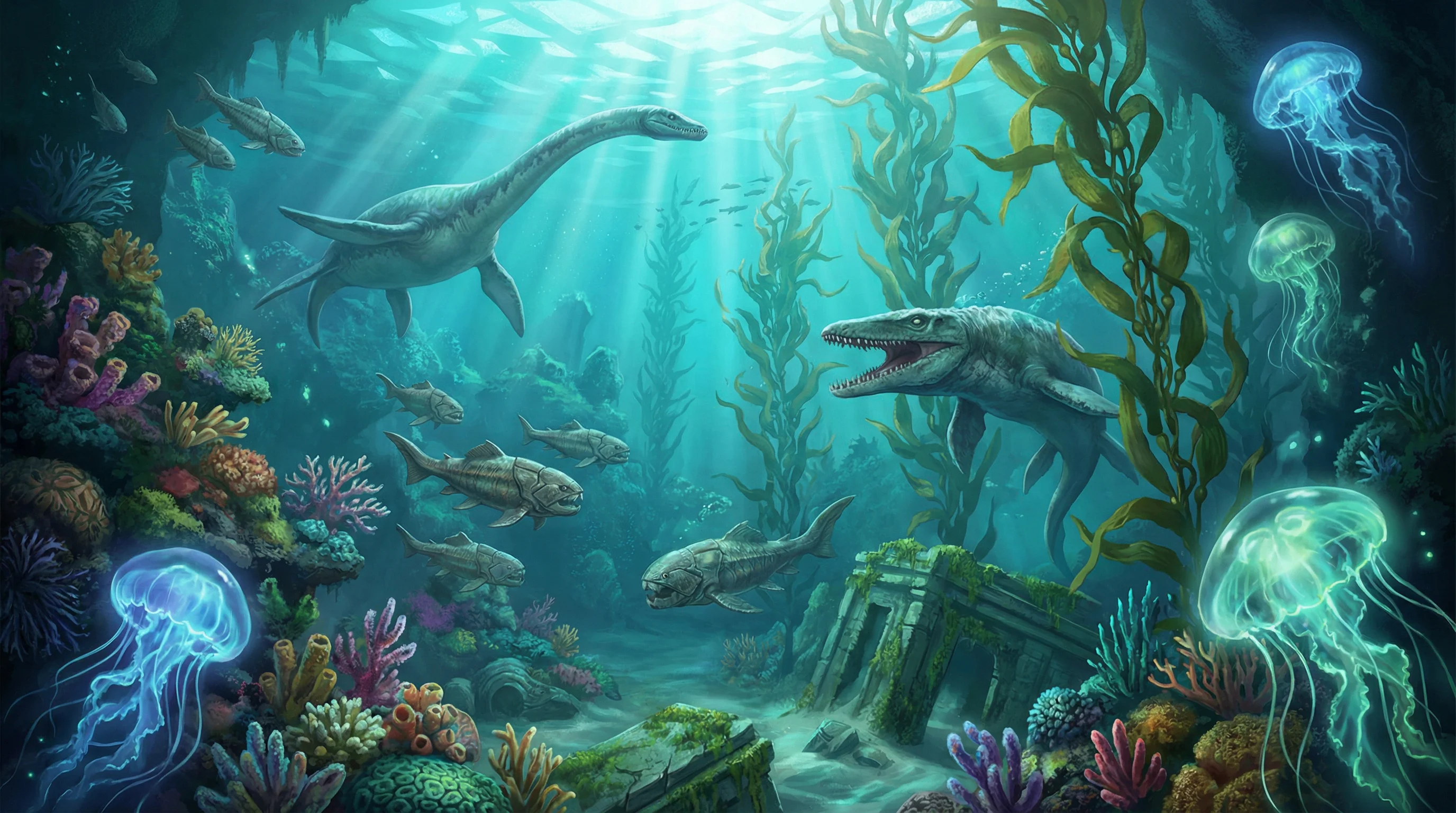 史前深海中的远古海兽，侏罗纪棋牌探险营 四方棋牌 摄影展作品